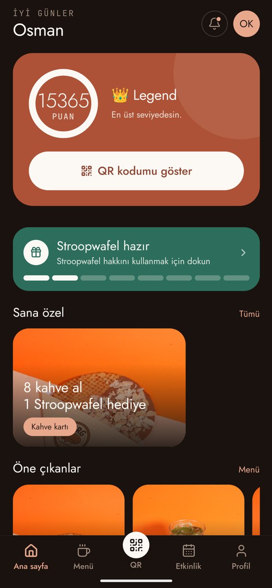 GERG home screen with points and QR code